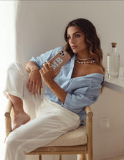 Saffiano Nude & Light Blue