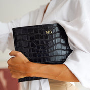 MARGOT - CROC BLACK CLUTCH