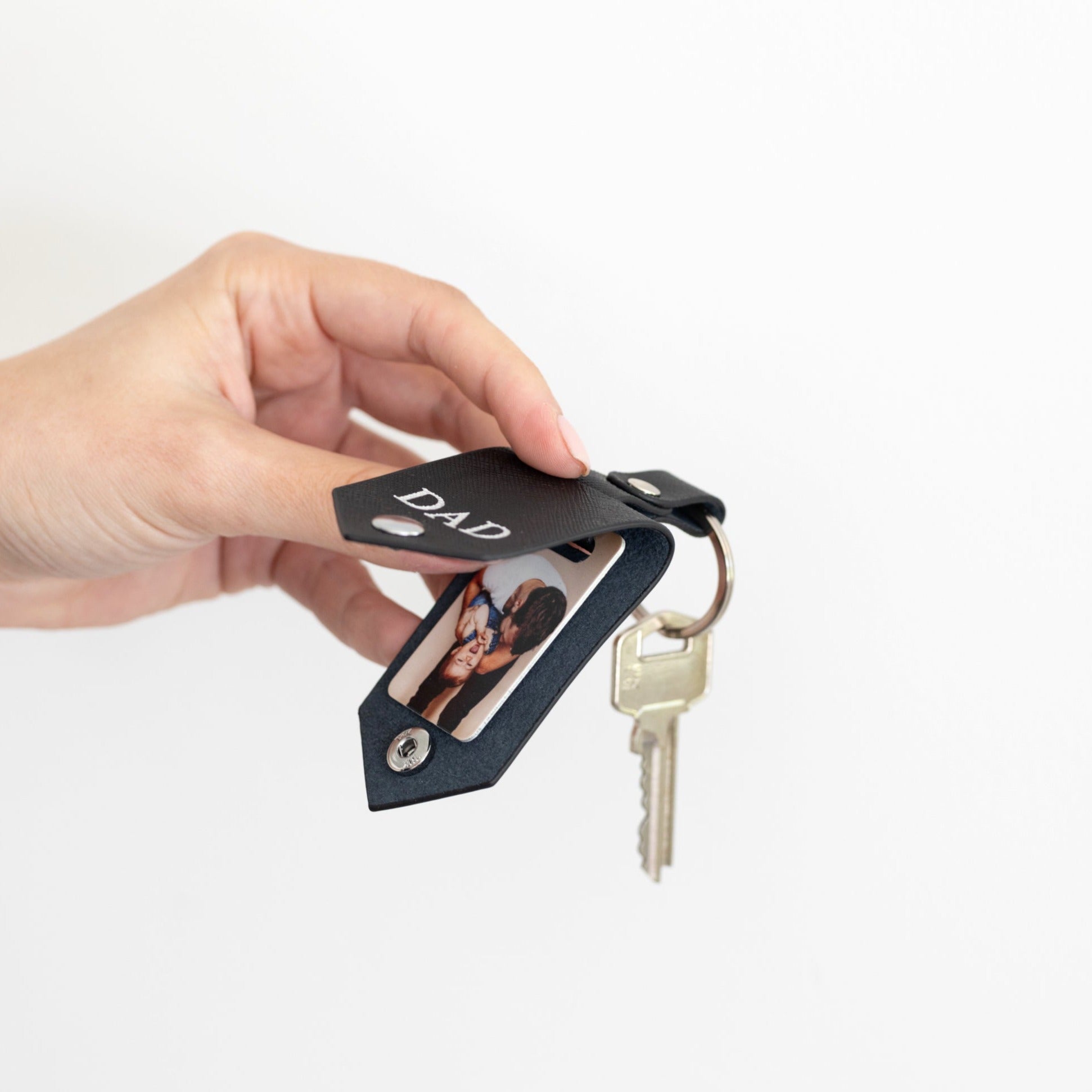 Photo Leather Keyring Black (Silver Hardware)