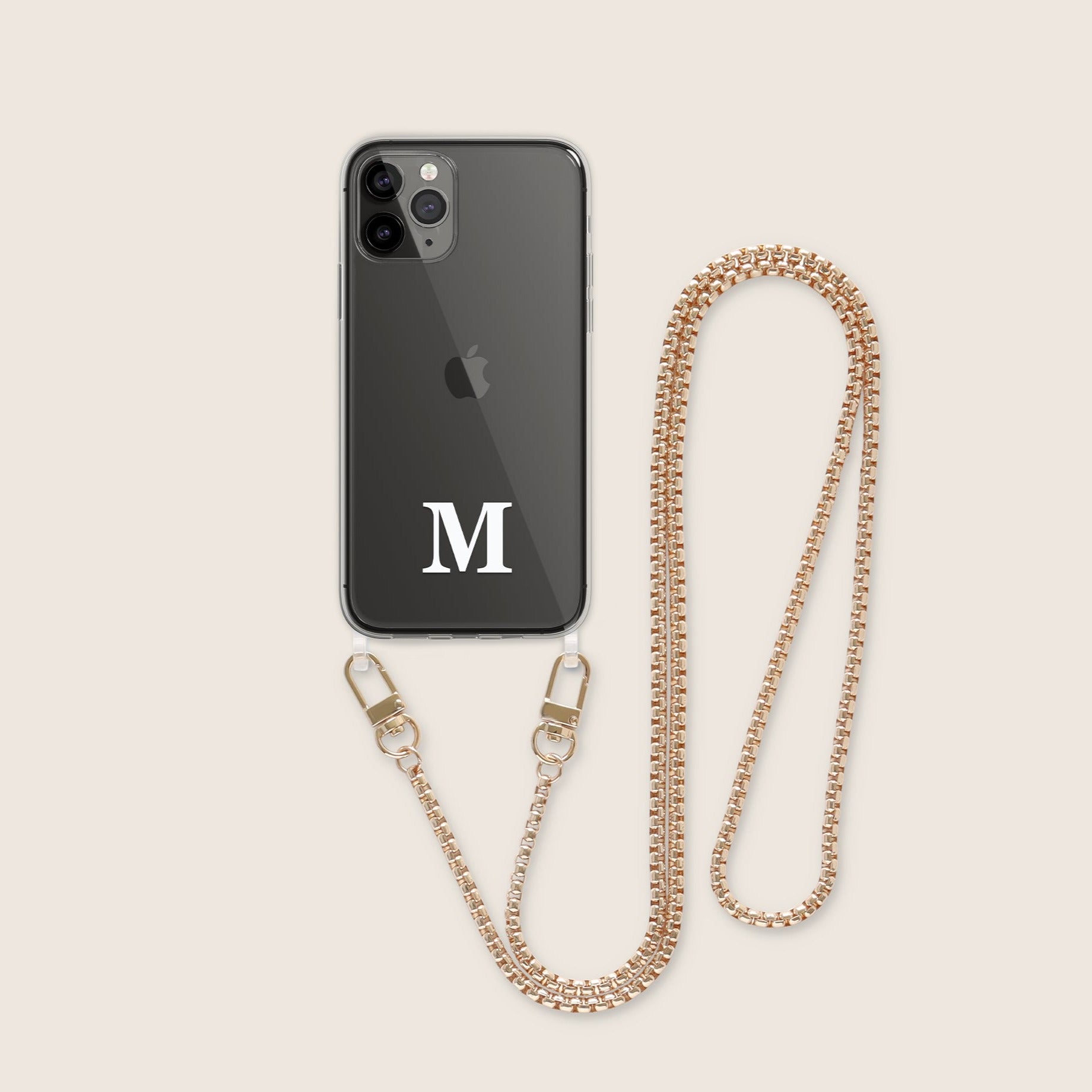 Clear Case Initial with Long Gold Strap